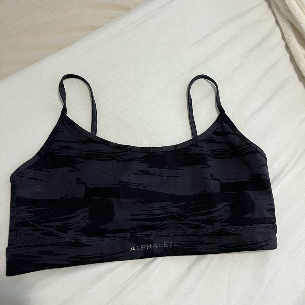 Alphalete Charcoal and Black Surface Sports Bra, Size Large